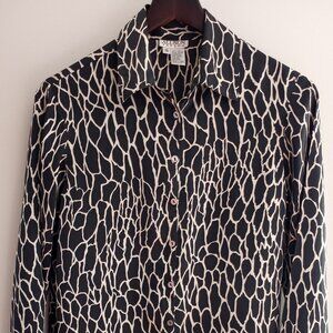 'ALLISON TAYLOR' Silk Blouse Size S Black/Cream Abstract EUC